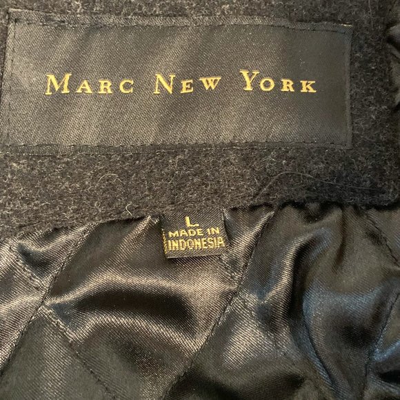 Marc New York Pea Coat Wool Blend Gray Size Large Quilted Lining Collar Full Zip - Picture 3 of 7